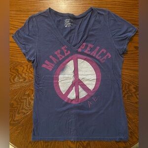 American Eagle Outfitters blue and purple Make Peace graphic tee